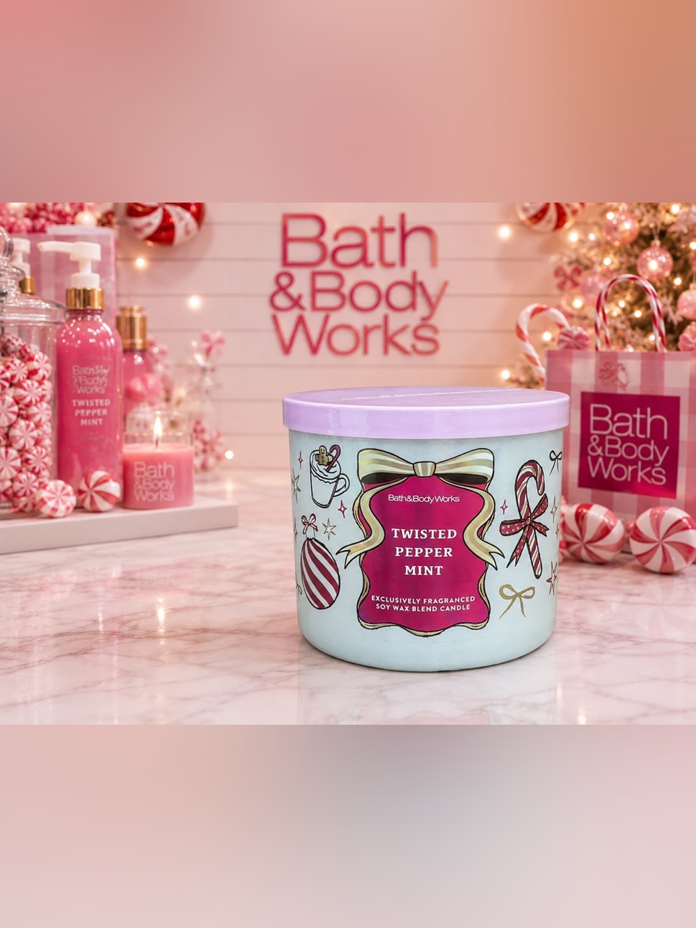 NWT Bath & Body Works Twisted Peppermint 3-Wick Candle